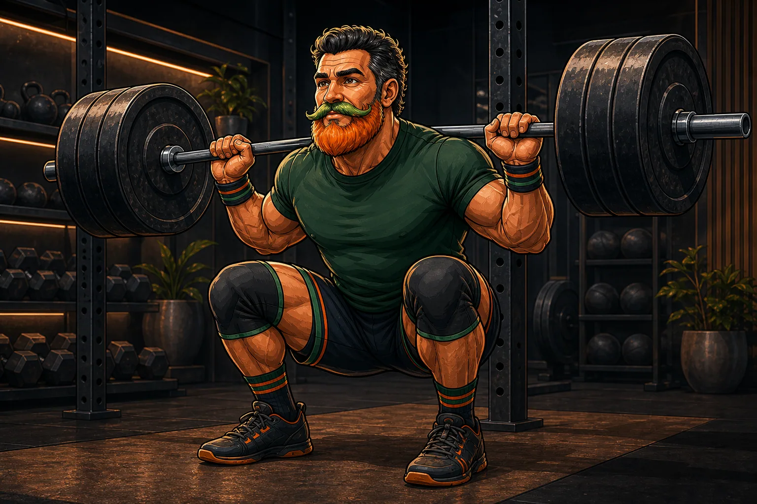 Atleet voert een zware goblet squat uit tijdens een gestructureerde workout.