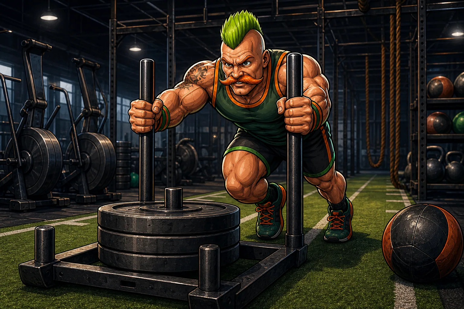 Atleet in de sportschool voert een intensieve HIIT oefening uit met een kettlebell