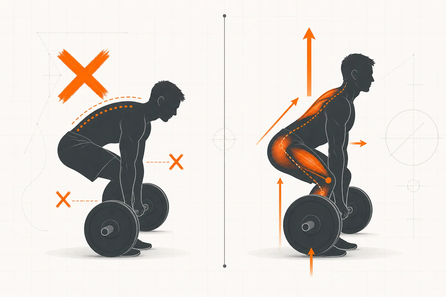 A side-by-side comparison infographic showing a common fitness myth versus correct form. Minimalist vector silhouettes demons