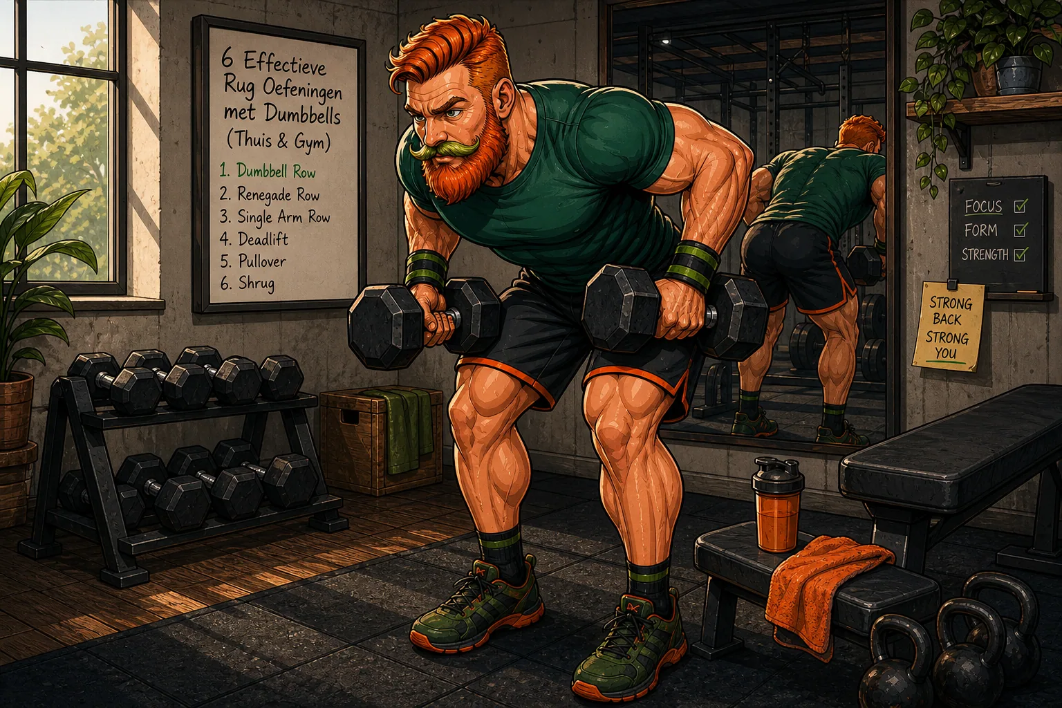 Featured image for 6 Effectieve Rug Oefeningen met Dumbbells (Thuis & Gym)