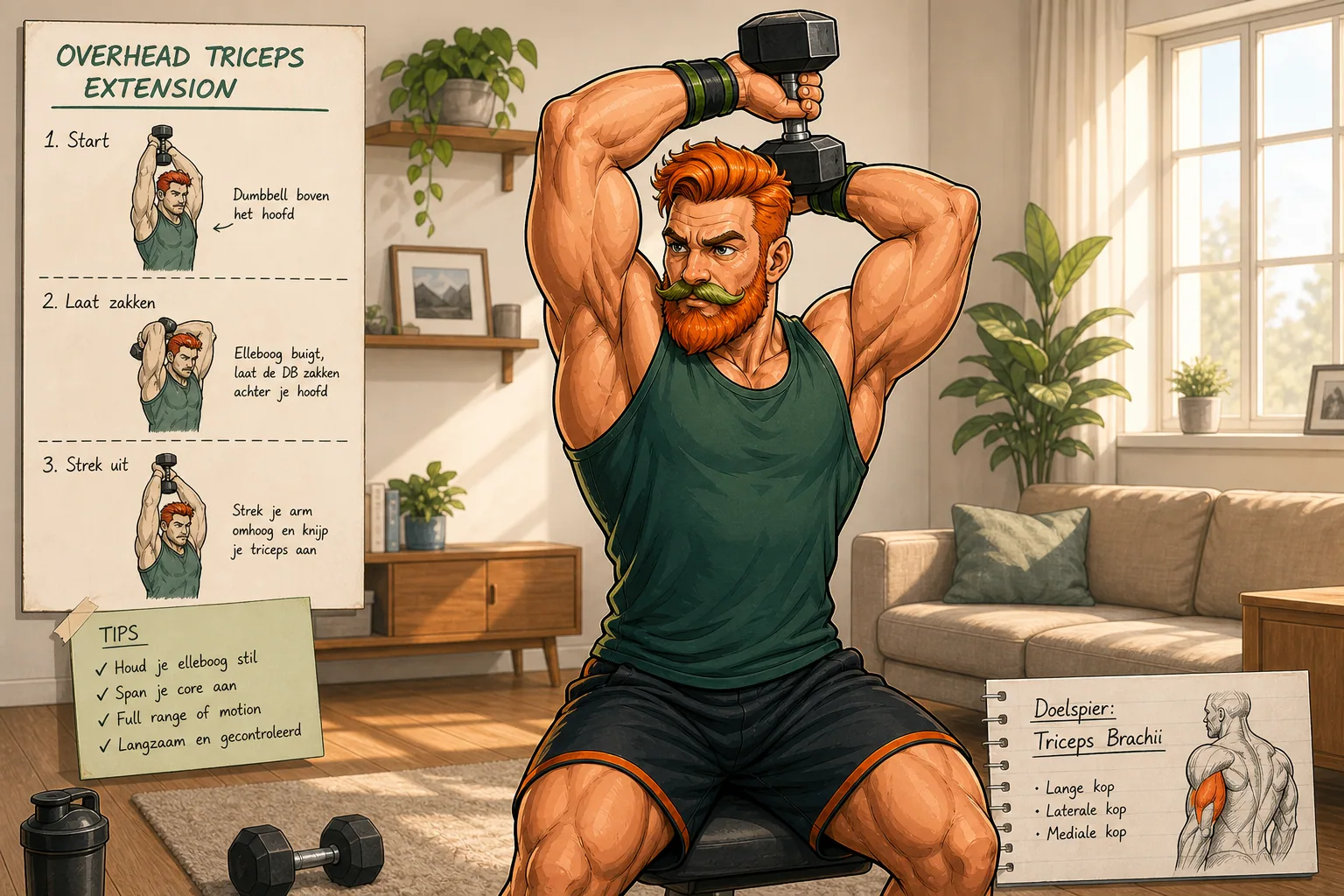 Featured image for 7 Triceps Oefeningen met Dumbells (Zonder Gym Apparatuur)