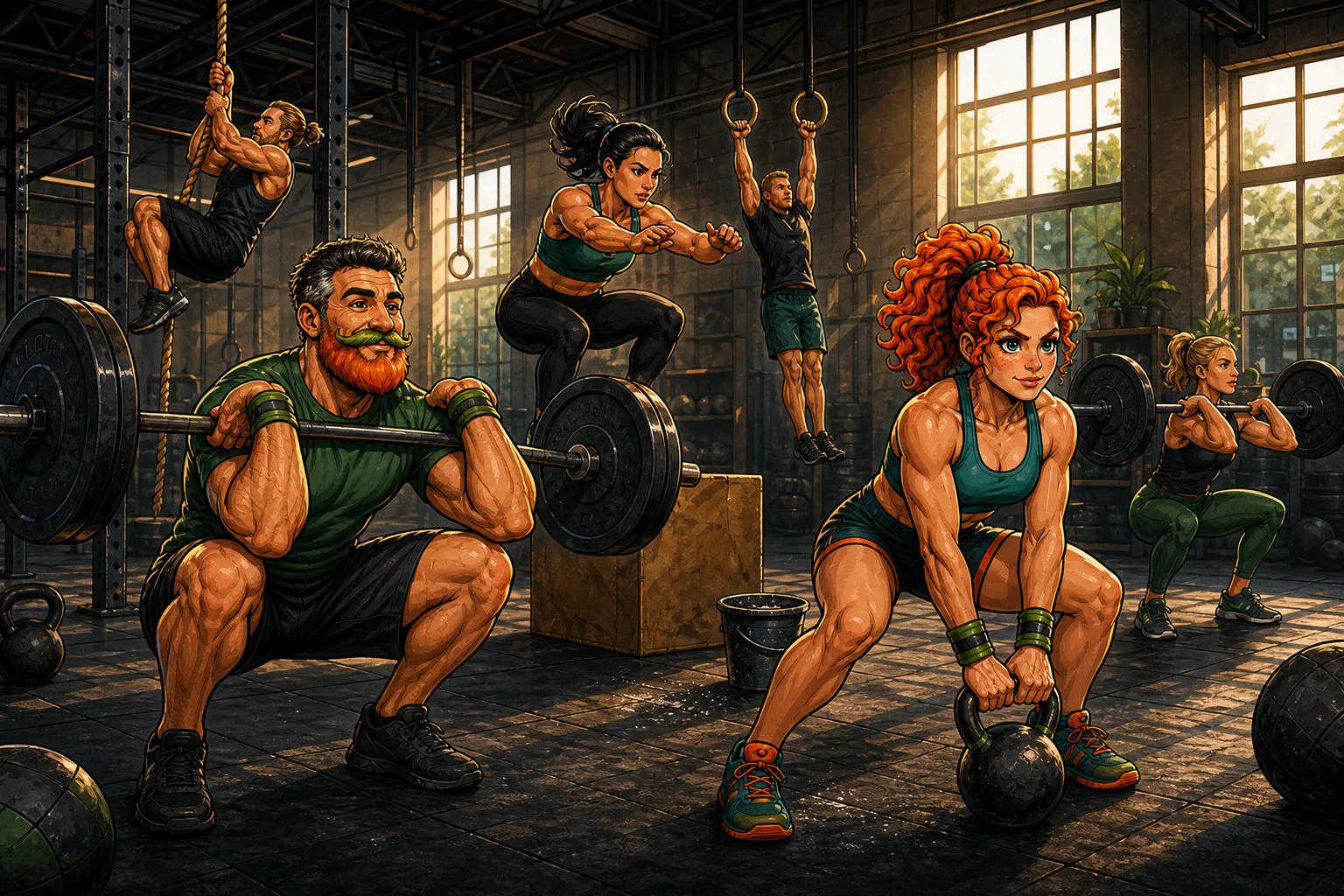 Atleten bezig met een CrossFit workout in een box